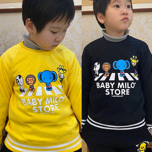 MIJELLO/2025春款 儿童卡通动物猿猴彩色男女童圆领休闲长袖卫衣