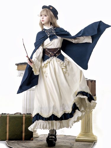 Lolita洋装晨雾海岸原创cla系洛丽塔优雅复古斗篷衬衣sk半裙套装