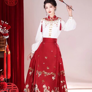 遇喜原创新中式红色马面裙新娘敬酒服汉元素新中式中国风定婚服