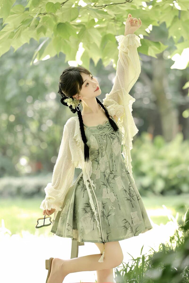竹语夏小个子女国风吊带连衣裙图片