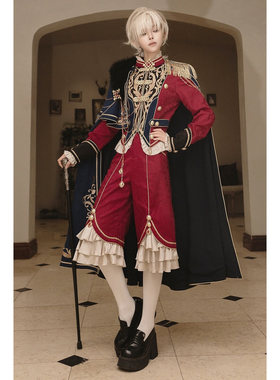 Lolita原创皇室荣耀复古欧式宫廷王子装红蓝色lo基佬装斗篷洛丽塔