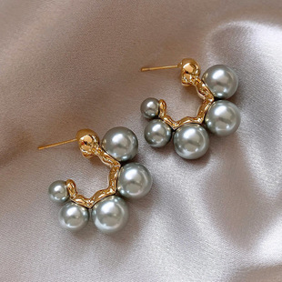 银针几何珍珠环形耳环法式高级感气质耳钉新款百搭轻奢耳饰女