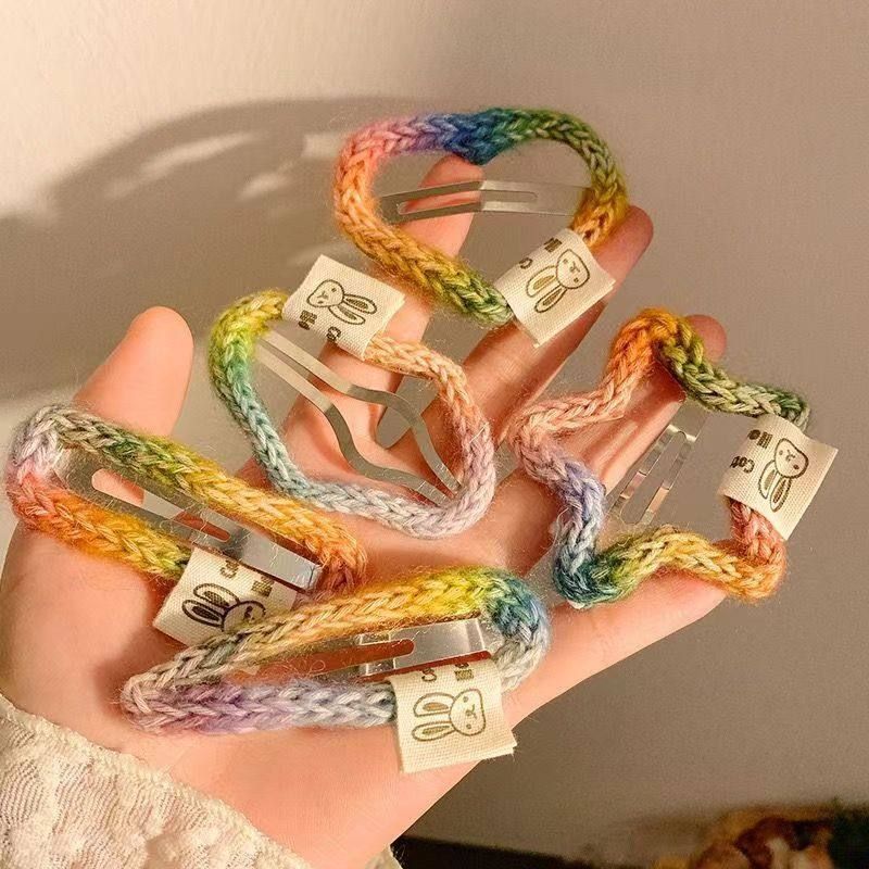 彩虹毛线BB夹韩系马卡龙色系