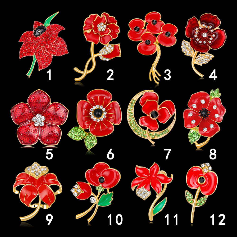 英国凯特王妃纪念水钻胸针时尚花卉镶钻罂粟红花胸花别针防走光