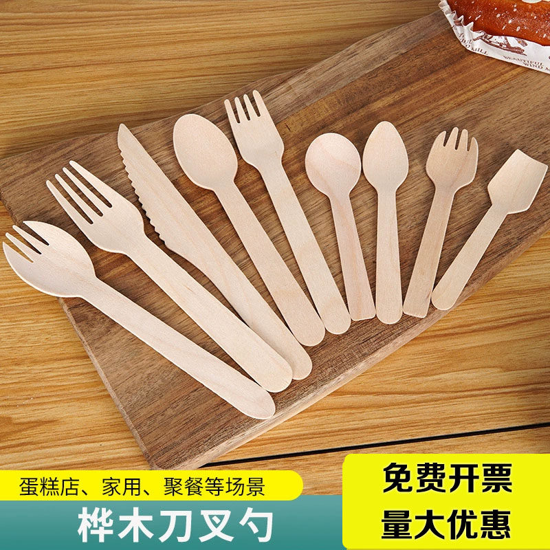 一次性木质叉子勺子环保可降解图片