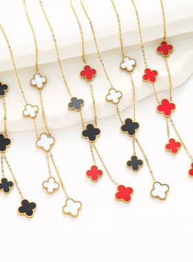 【通体钛钢】亚马逊跨境爆款欧美风气质四叶草流苏项链轻奢感