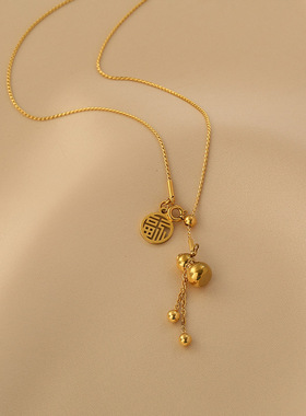 轻奢时尚招财福字葫芦项链女简约百搭小众设计感钛钢锁骨链不掉色