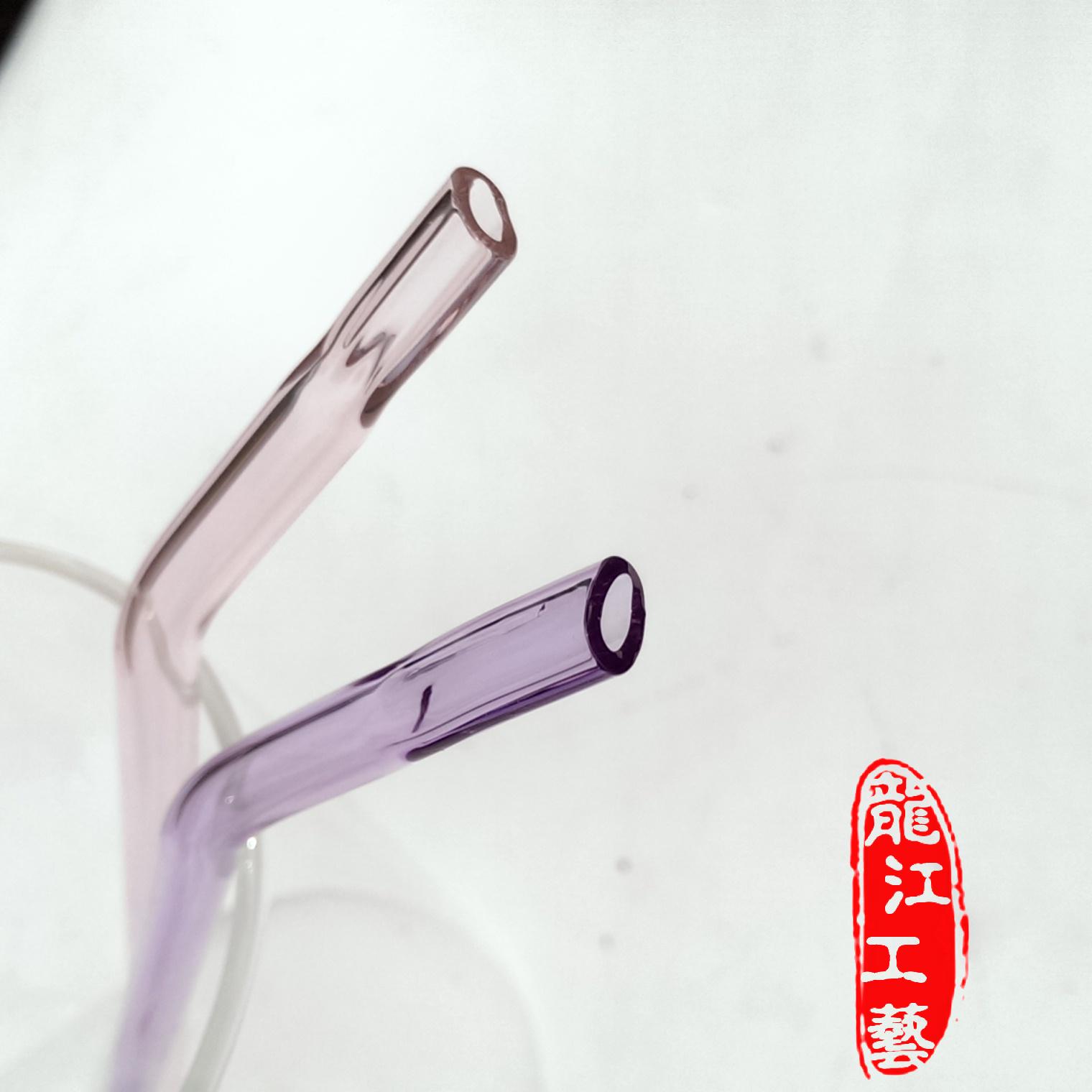 满3支包邮高硼硅耐高温长款18+6 彩色玻璃扁口弯吸管牛奶饮料护唇