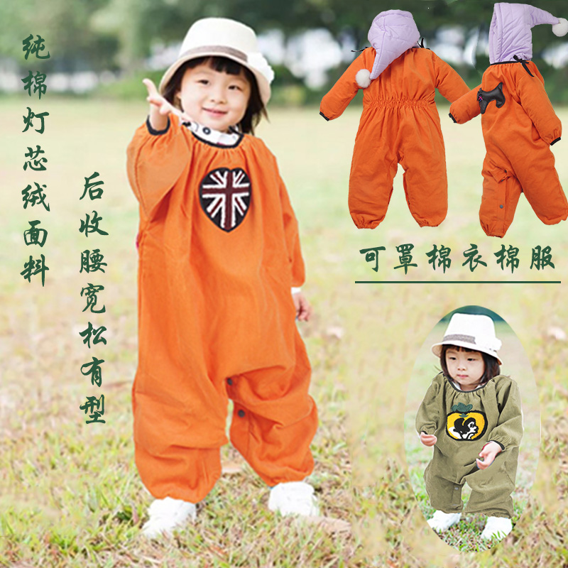 冬季灯芯绒连身透气爬服宝宝罩衣