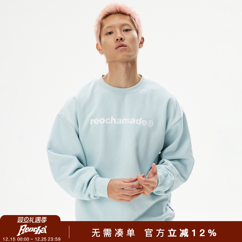 REOCHA热呈春秋基础印花情侣重磅廓形国潮潮牌套头情侣圆领卫衣男