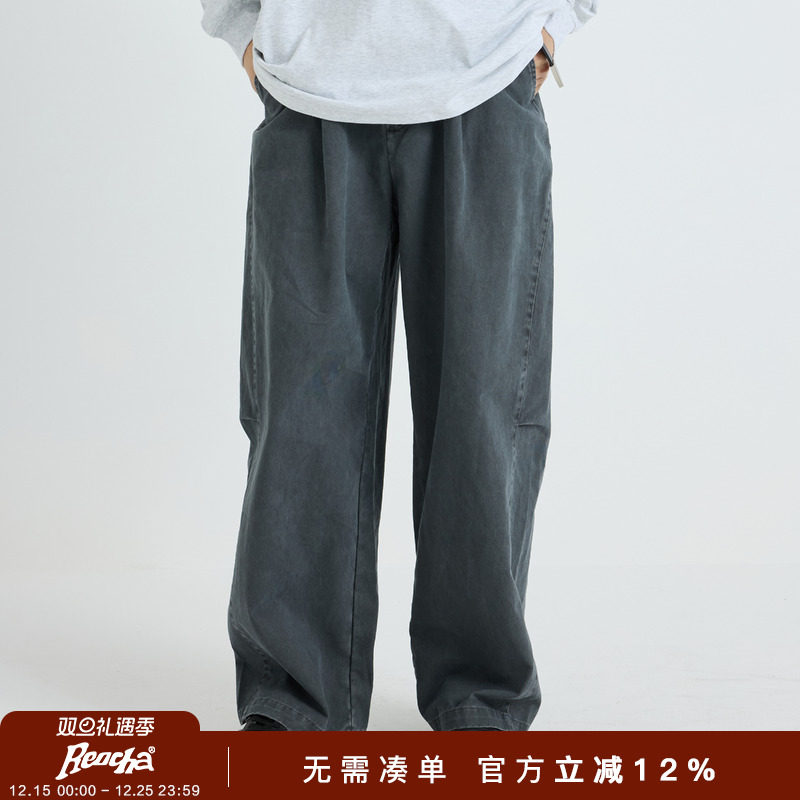 REOCHA热呈「日常通勤」洗水弧形直筒宽松弯刀版型长裤休闲长裤男