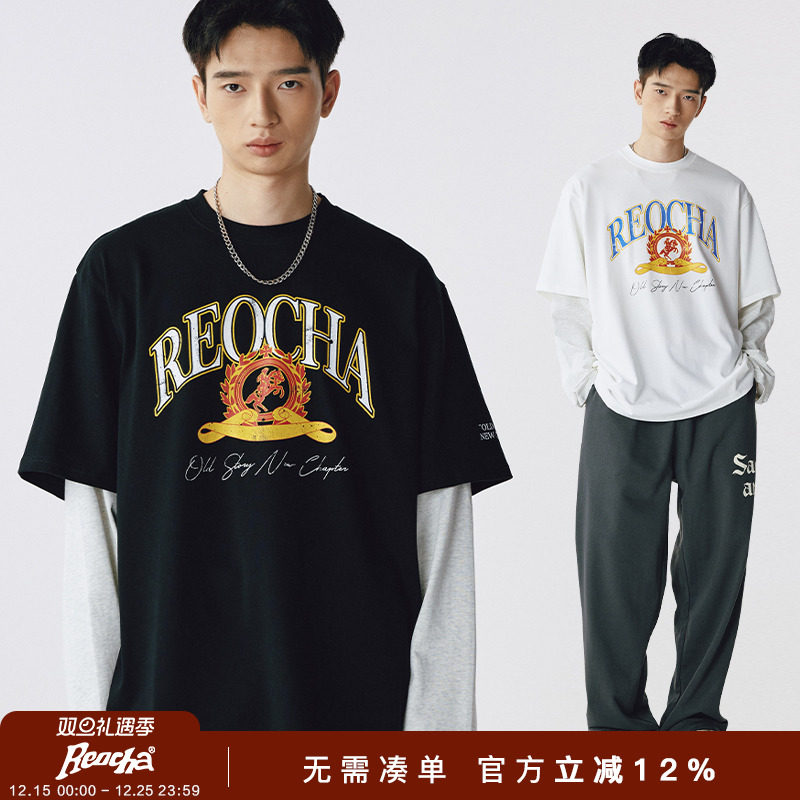 REOCHA假两件破损印花长袖