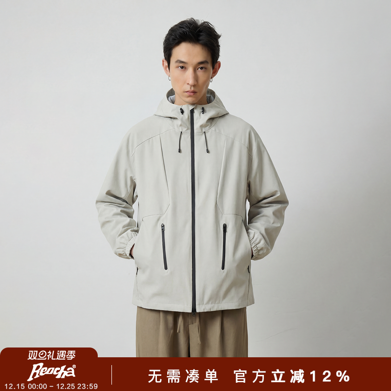 REOCHA热呈秋冬户外休闲多结构拼接防水连帽冲锋衣夹克外套男女