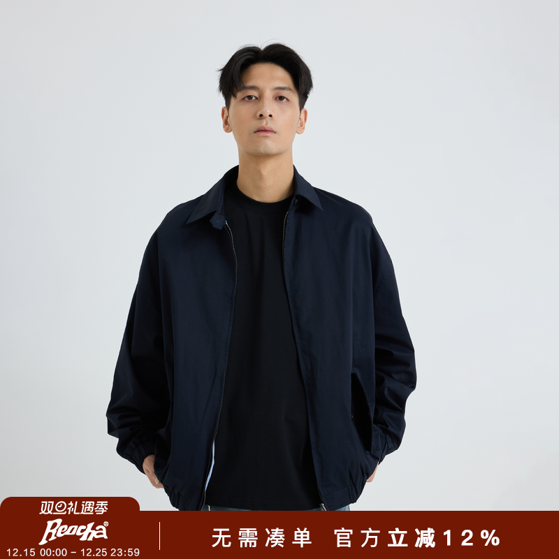 REOCHA热呈春秋双面穿条纹外套简约日系哈灵顿插袋夹克