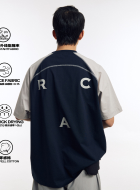 REOCHA热呈26春夏新款索罗娜速干t恤男运动户外印花拼色插肩短袖