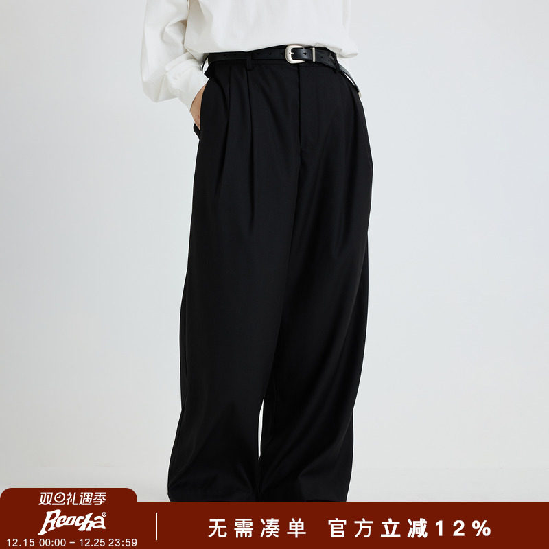REOCHA热呈「修饰腿型」百搭直筒双摺立体宽松通勤休闲西裤男女
