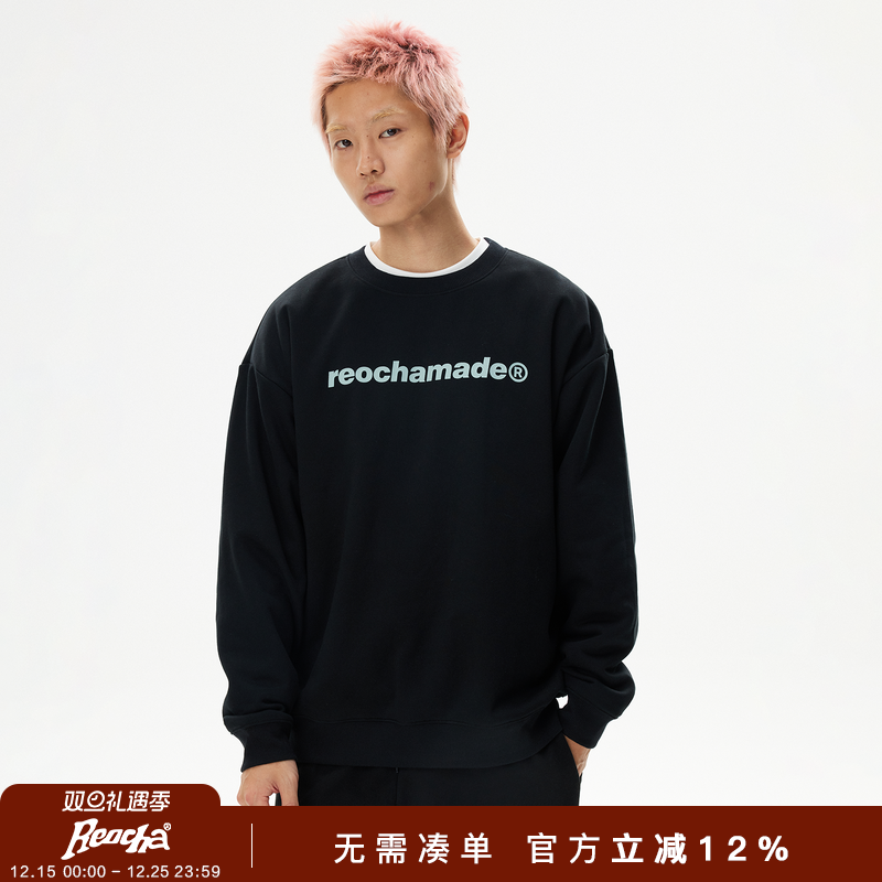 REOCHA热呈春秋基础印花情侣重磅廓形国潮潮牌套头情侣圆领卫衣男