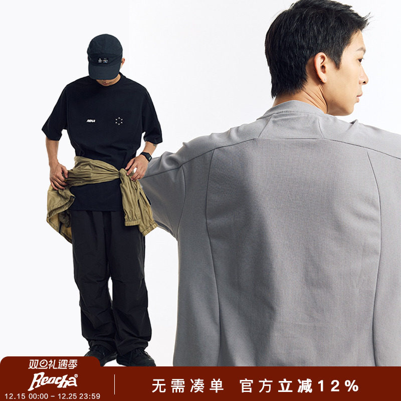 REOCHA热呈夏季新款索罗娜运动线条速干男t恤拼接结构印花短袖男