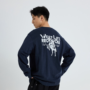 REOCHA热呈25秋冬新款 T恤男女 牛仔印花圆领国潮牌情侣vintage长袖