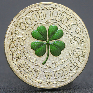 四叶草幸运金币 好运币电镀立体浮雕金属镀金银纪念章徽章礼品