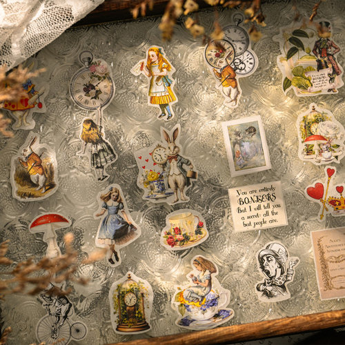 茱迪手工 爱丽丝 ALICE  WONDERLAND 和纸贴纸 带背胶 ephemera