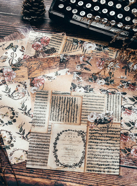 茱迪手工 单面纯原 手帐背景素材纸160G 12/套 21026-复古鸟羽毛