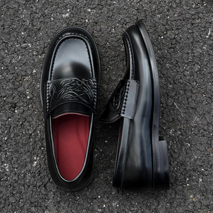 老钱风复古吸血鬼英伦乐福鞋男一脚蹬皮鞋血色通勤德比鞋豆豆鞋潮
