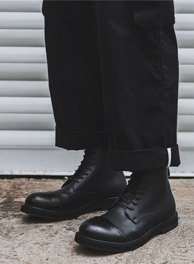 日系复古圆头马丁靴男切尔西靴工装靴韩版高帮靴子翘头大头皮鞋潮