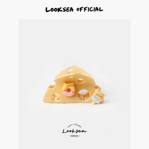 Looksea official可爱芝士奶酪DIY抓夹创意鲨鱼夹少女三角形夹子