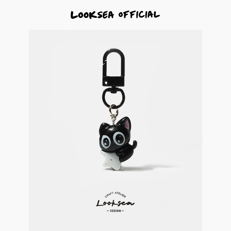 Looksea official卡通罗小黑猫钥匙扣包包挂件学生书包简约女饰品图片