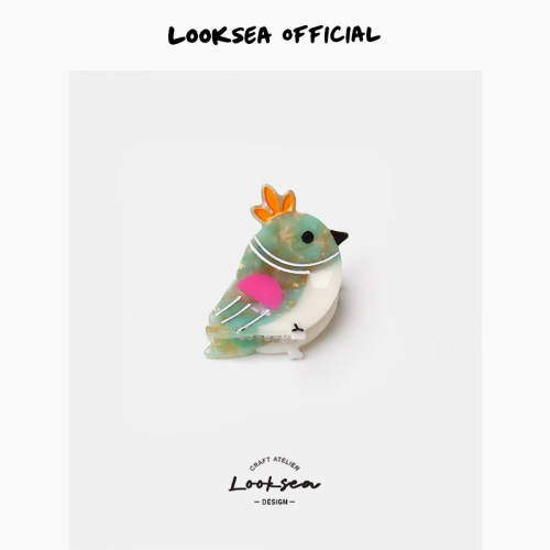 Looksea official日系彩色小鸟小抓夹醋酸顶夹女孩刘海碎发夹发饰