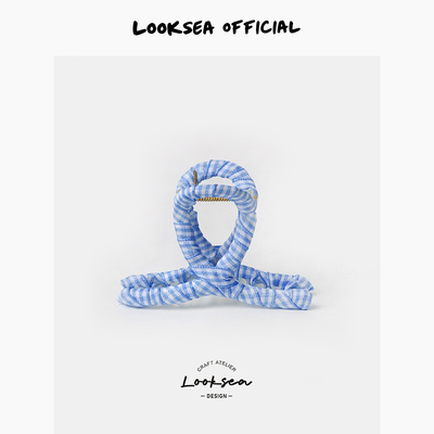 Looksea official韩系简约彩色格子抓夹绕布中号发夹多色女鲨鱼夹