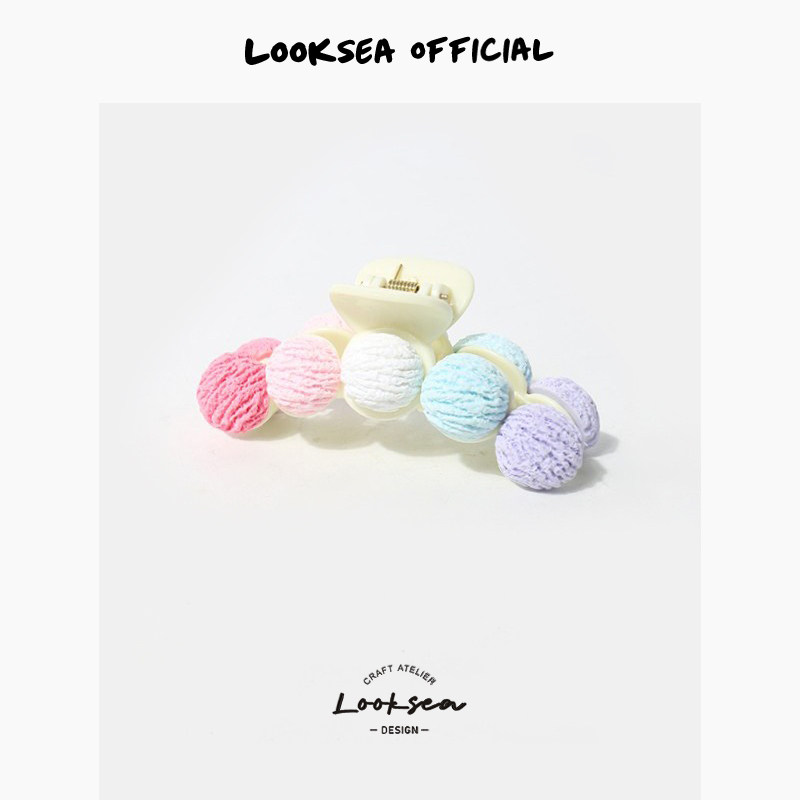 Looksea official奶黄彩色冰淇淋球抓夹甜美少女发抓后脑勺鲨鱼夹