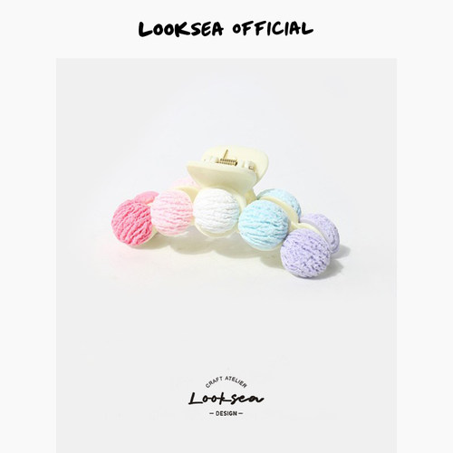Looksea official奶黄彩色冰淇淋球抓夹甜美少女发抓后脑勺鲨鱼夹