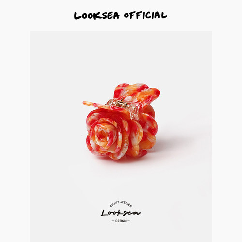 Looksea official立体渐变晕染玫瑰小抓夹女醋酸半扎鲨鱼夹发饰品