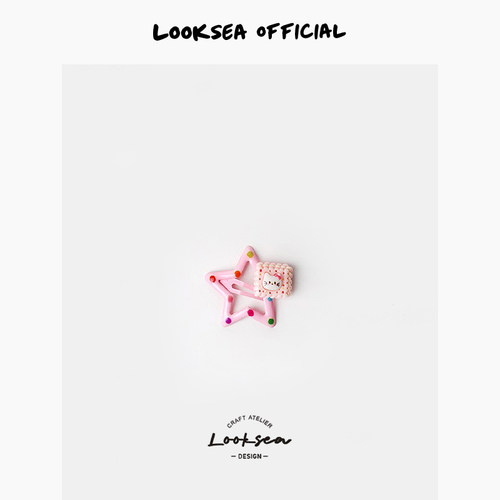 Looksea official多巴胺波点KT猫星星发夹可爱bb夹女孩刘海发卡