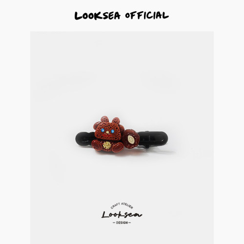 Looksea official卡通仿真食玩动物饼干侧边夹黄油小熊刘海碎发夹