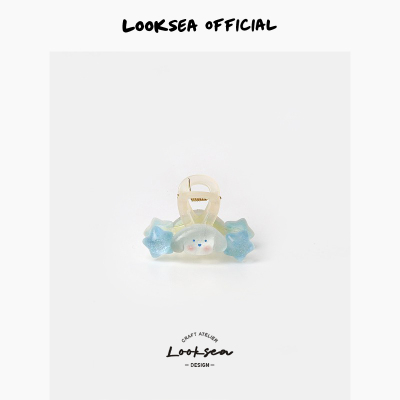 Looksea official透明细闪可爱小熊抓夹卡通女后脑勺小号鲨鱼夹