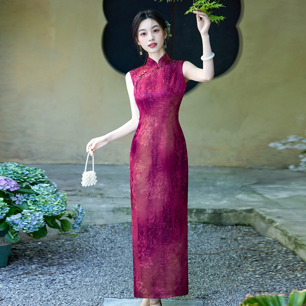 胭脂红色正宗香云纱100%桑蚕丝喜婆婆婚宴妈妈敬酒长款旗袍2026夏