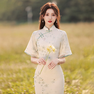 L1566旗袍改良女夏季年轻款气质高端仙气茶服素雅清新淡雅