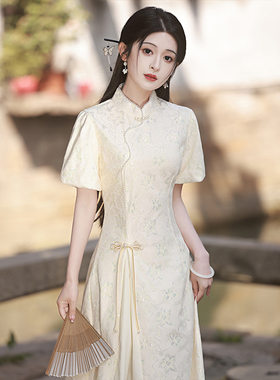 L2705奥黛蕾丝新中式国风年轻款少女改良旗袍气质米色连衣裙春