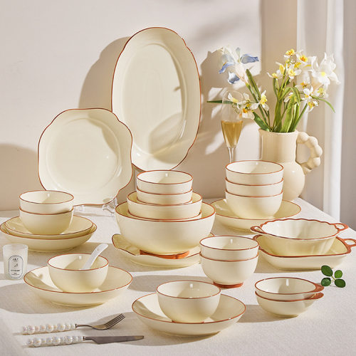 餐具套装简约新款碗盘家用套装乔迁新居礼品碗碟套装法式风格碗具