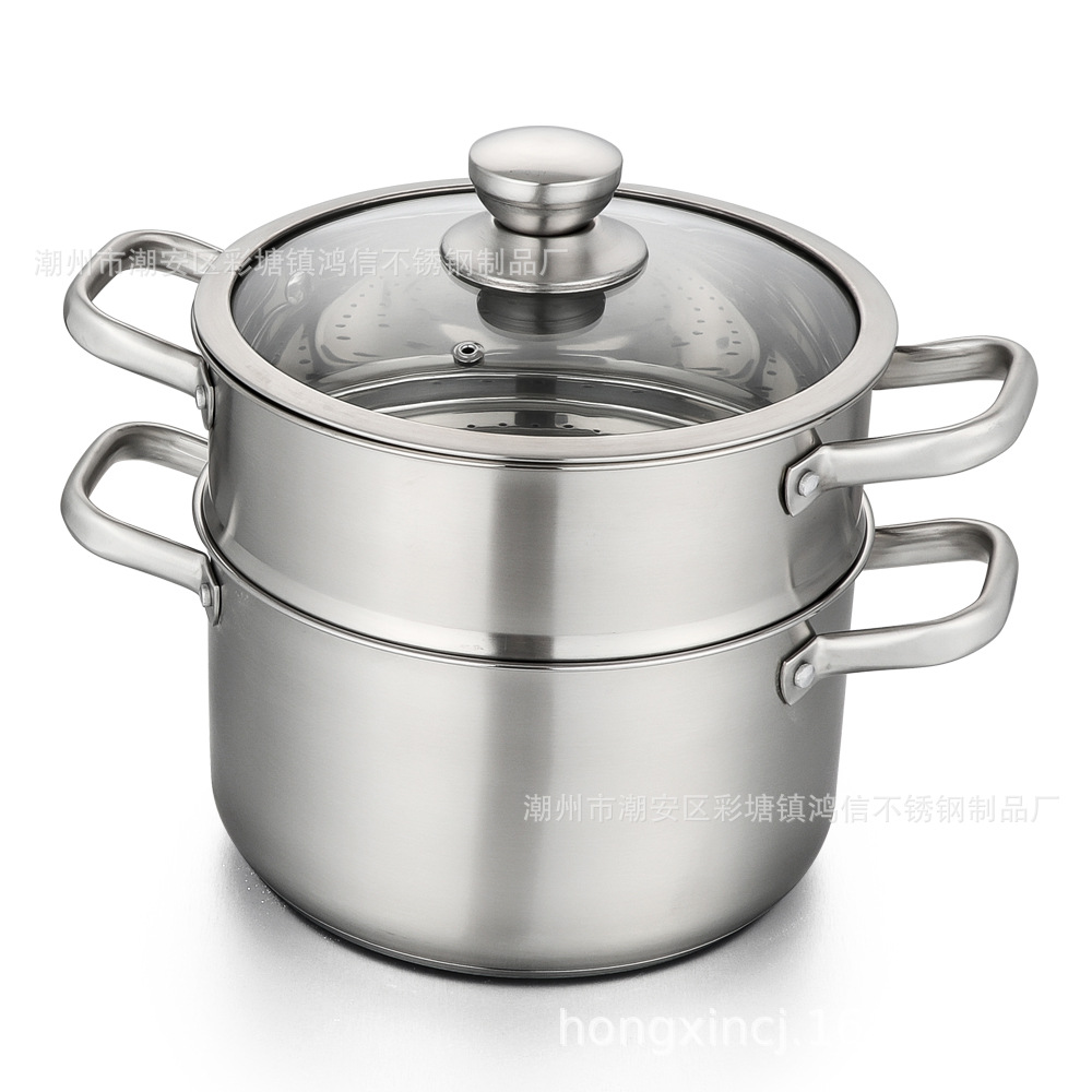 304不锈钢汤锅蒸锅 加厚复底家用辅食奶锅熬汤煮粥二层三层蒸笼锅