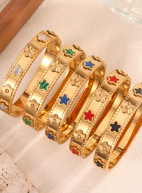 锆石金色钛钢女手镯饰品复古时尚百搭不锈钢镶钻手环手圈