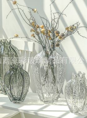 现代轻奢原色玻璃花瓶装饰家居样板间办公室客厅软装工艺品摆件