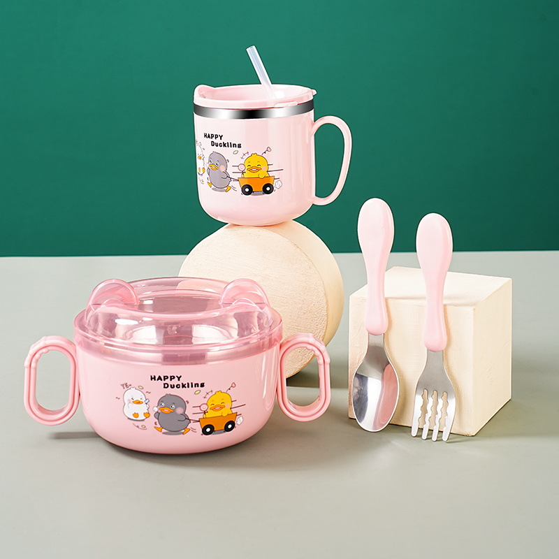 304不锈钢儿童餐具套装宝宝可爱辅食碗 不锈钢餐具儿童水杯子