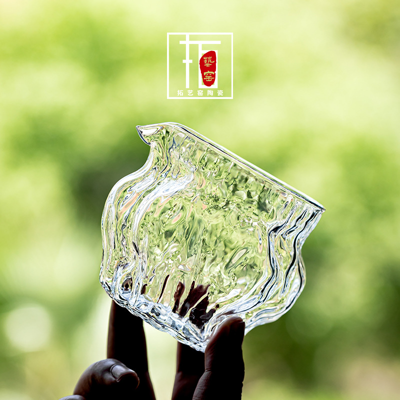 日式加厚耐热锤纹茶海分茶器大号功夫茶具核桃纹高硼硅玻璃公道杯