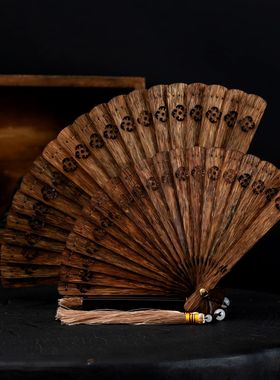 越南芽庄沉香扇子中国风古典镂空雕刻工艺品摆件手持车载挂件