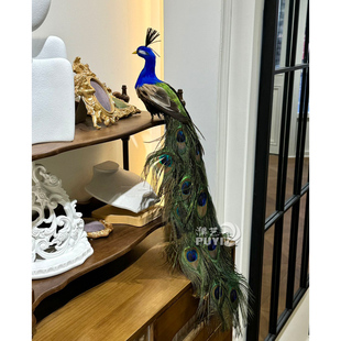 【仿真小孔雀】仿真羽毛蓝孔雀动物摆件家居装饰鸟类标本模型