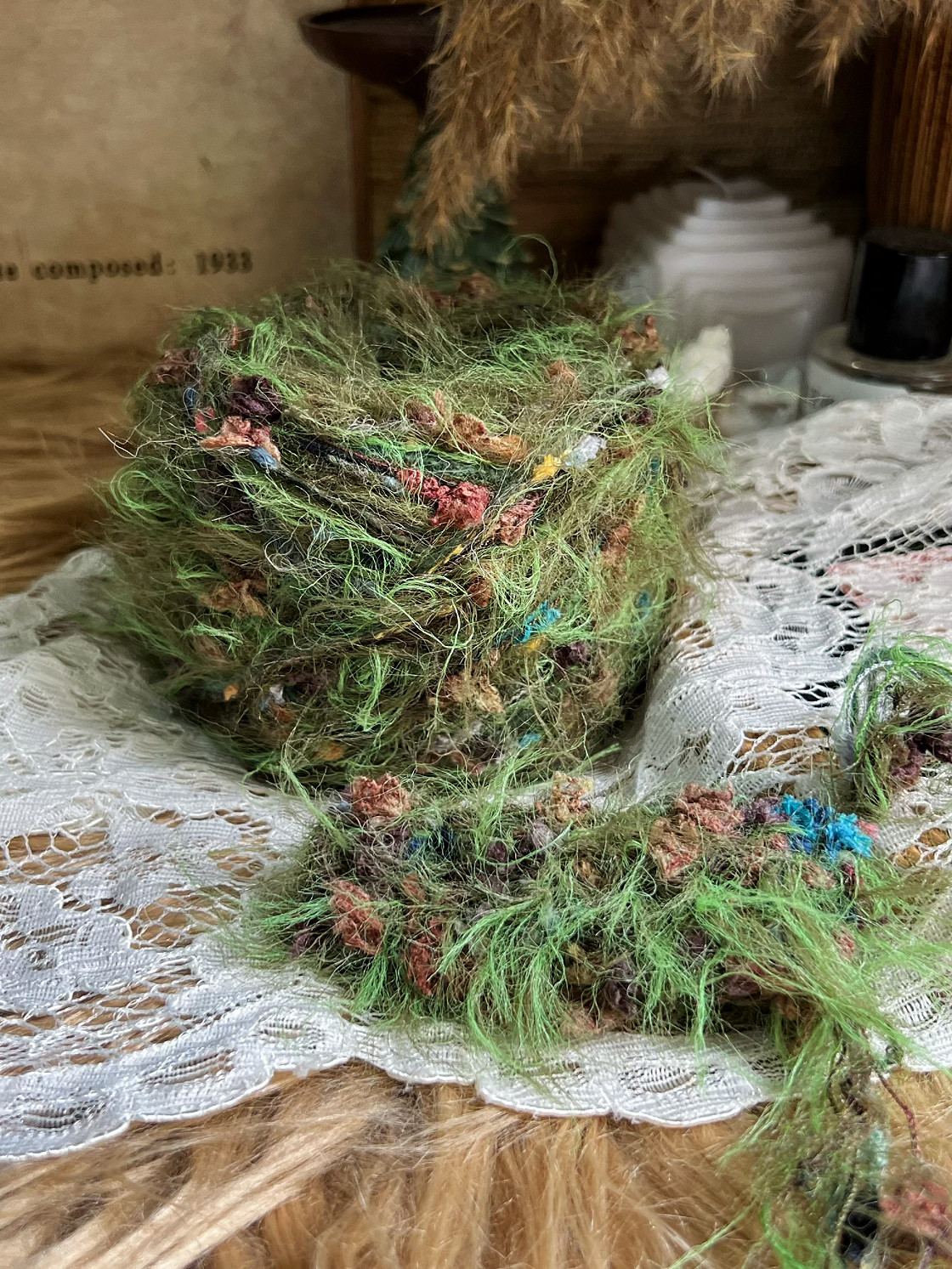 咿唔手混线-特色森系墨绿油画色系钩针棒针编织毛线帽子包包发圈